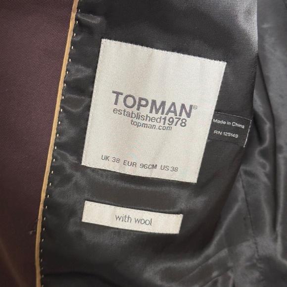 TOPMAN Suit Skinny sports jacket blazer Size US 38 Two Button color Berry - Picture 6 of 8